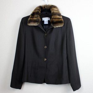 Rena Rowan Vintage 100% Wool Blazer w/ Removable Faux Fur Collar | Size 8